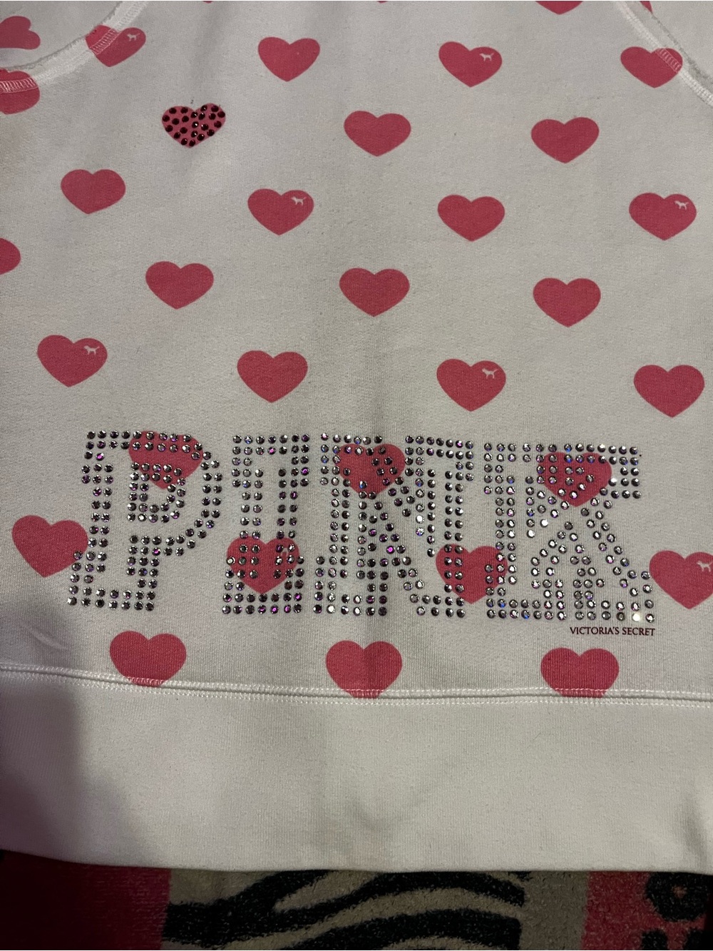 Vintage PINK Victoria's Secret 2007 white and pink heart rhinestone zipup jacket - Picture 3 of 12
